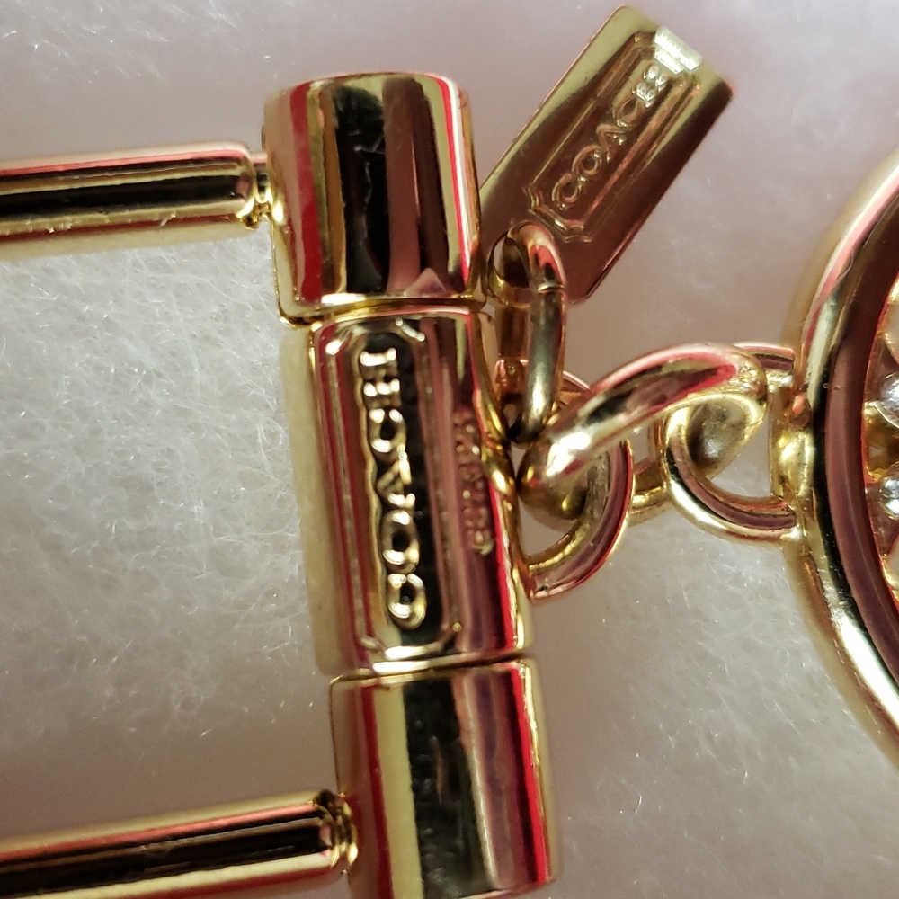 NWOT Coach Signature Pierced Pave Crystal Gold Tone Buckle Key Fob Charm - Picture 3 of 5